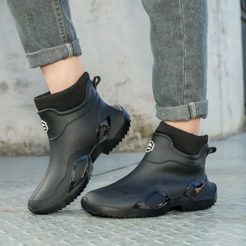 Bottes de pluie couple doublées polaire - Chaussures imperméables courtes pour homme et femme hiver