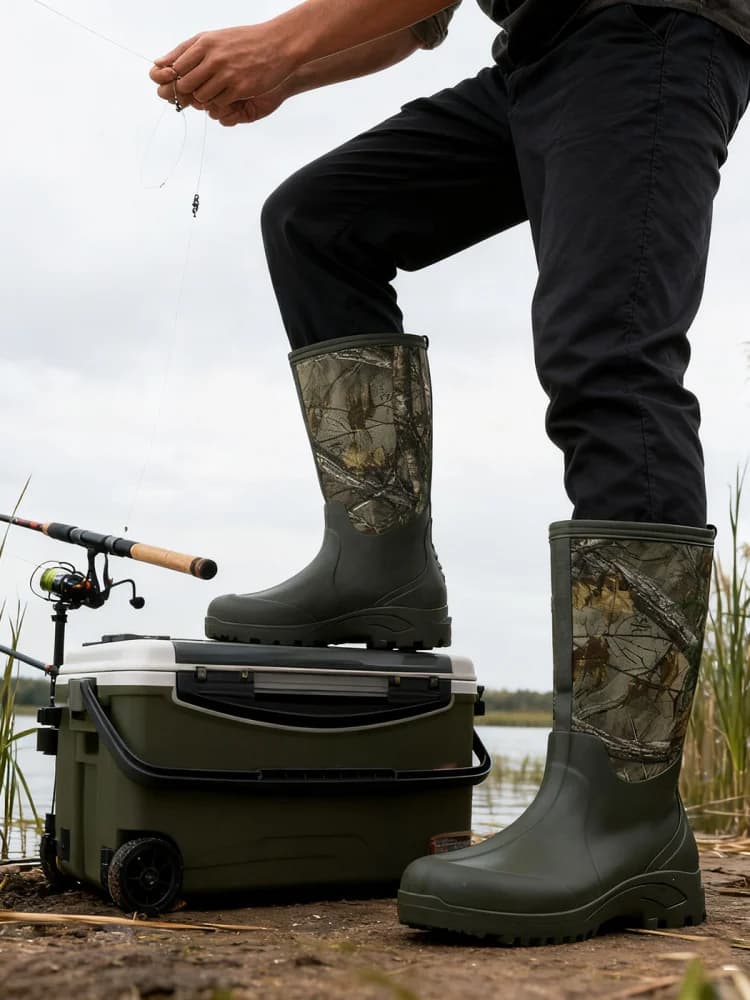Bottes de pluie camouflage waterproof antidérapantes - Chaussures de chasse automne-hiver semelles épaisses