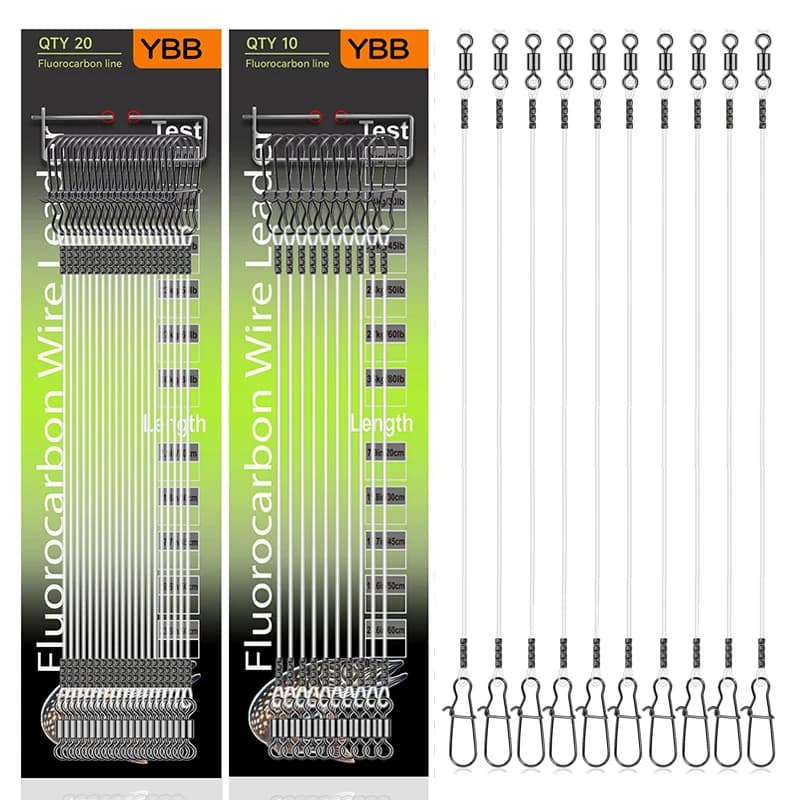 Ligne de pêche fluorocarbone 100% invisible avec émerillon roulant et verrou rapide testée 9-36kg