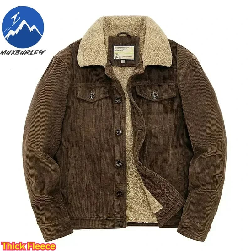 Manteau homme hiver ouaté chaud ample parka - Veste courte velours côtélé col fourrure coupe-vent polaire