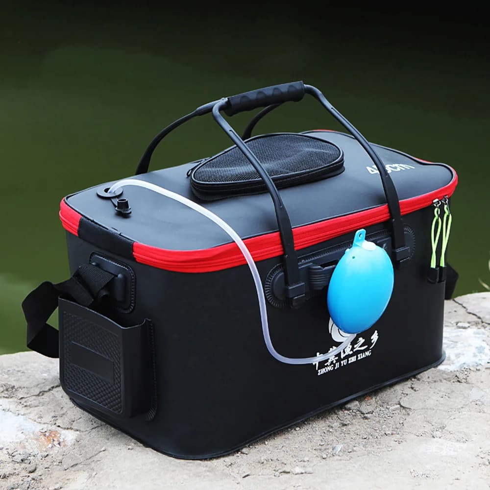 Sac de pêche pliable 30/40/50cm avec poche latérale et boîte à poissons vivants étanche pour camping