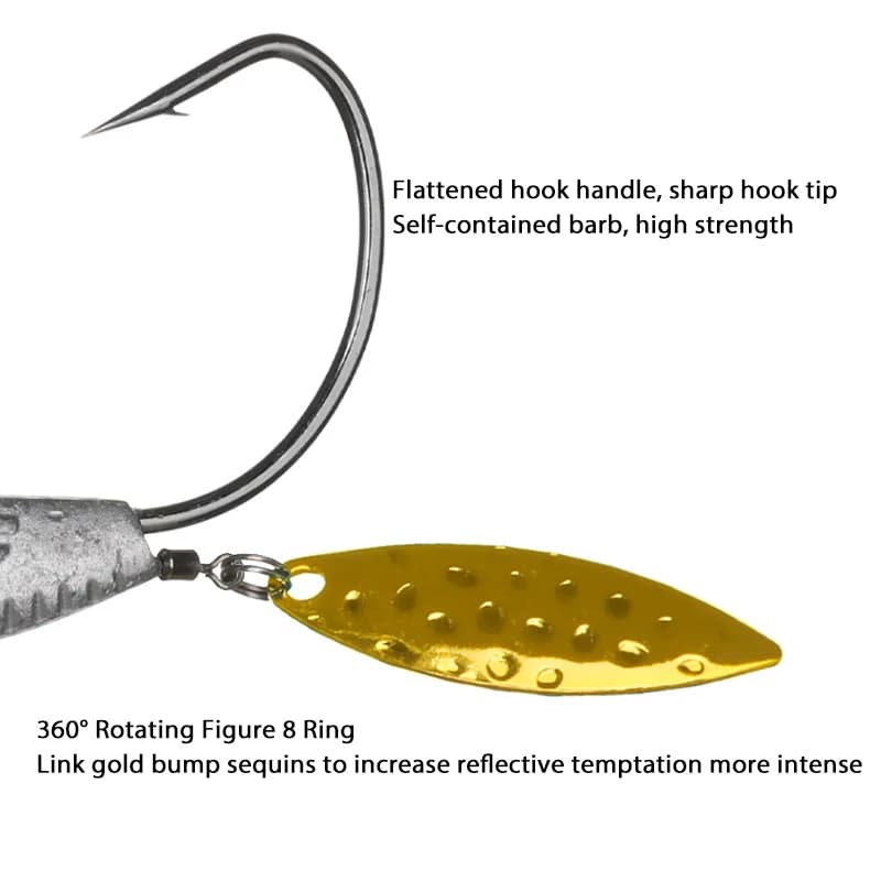 Hameçons lestés à œil 3D avec sequins rotatifs - 3g à 14g pour leurres souples et jigs