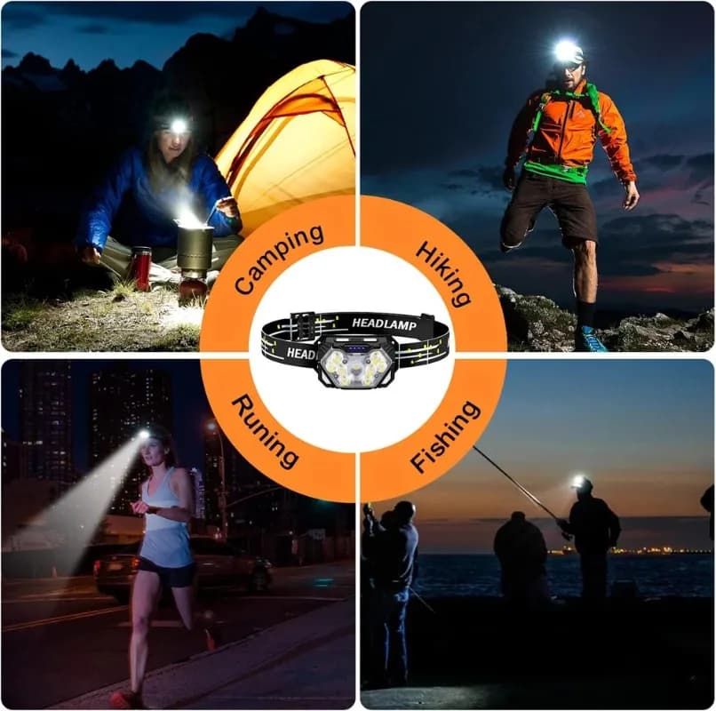 Lampe frontale 9 LED haute luminosité détecteur mouvement pour pêche et camping extérieur
