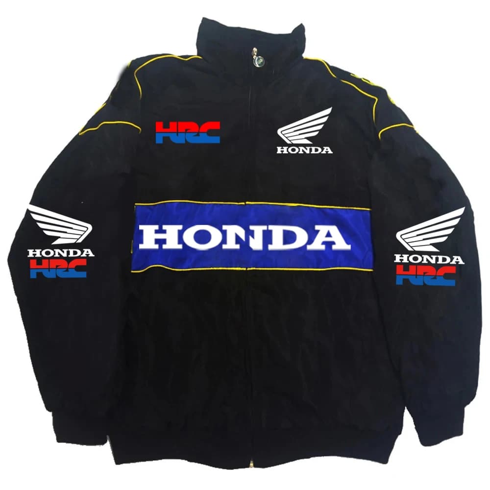 Veste course Honda vintage col montant - Bomber personnalisé imprimé dos coupe-vent