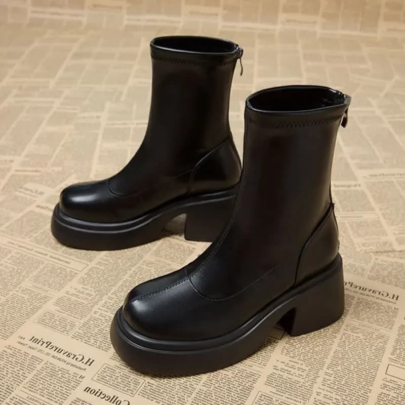 Bottes mi-mollet printemps/automne 2024 - Semelle épaisse, talon haut, coupe ajustée femme