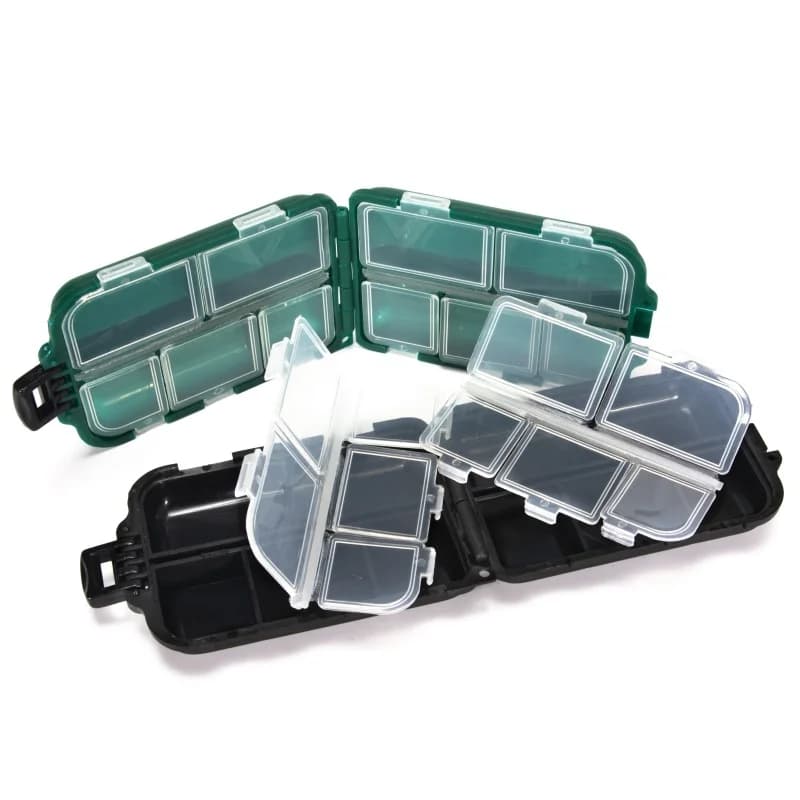 Boîte de pêche 10 compartiments rangement double face organisateur multifonction appâts et leurres