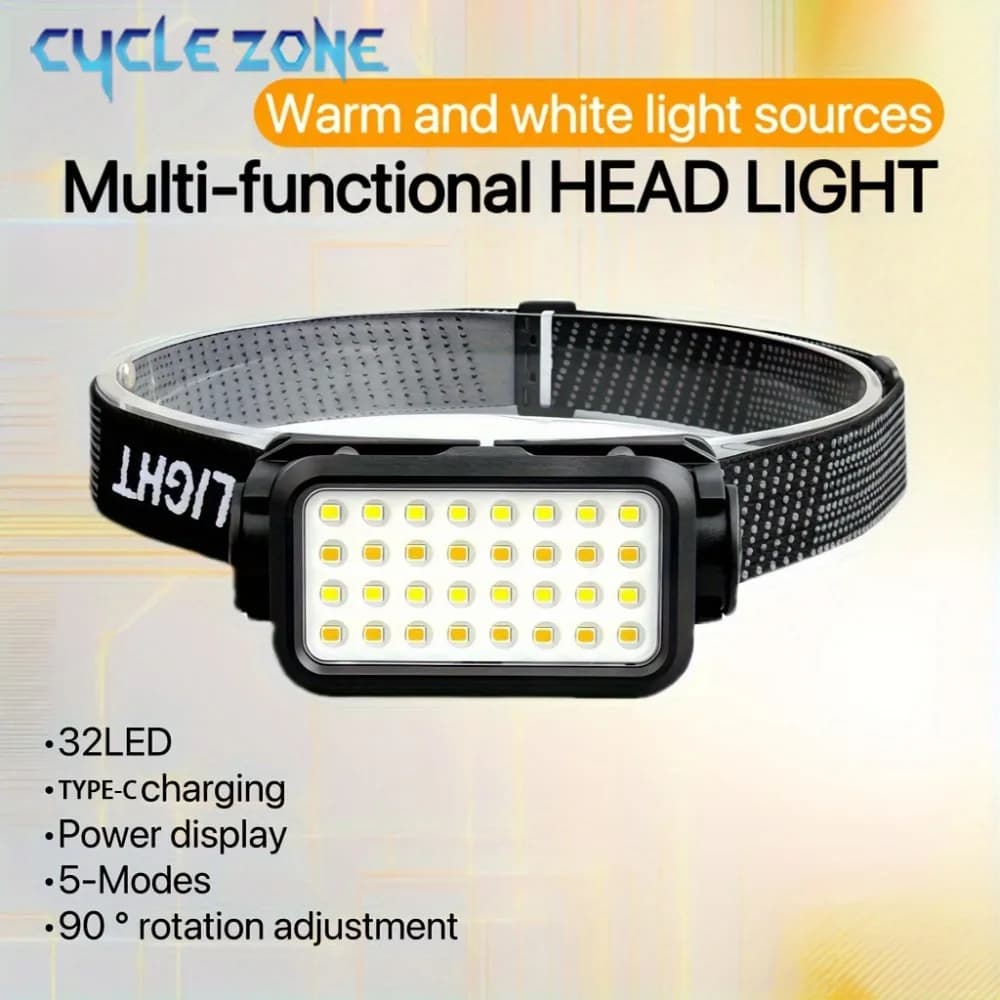 Frontale rechargeable 32 LED 5 modes ajustable pour pêche randonnée - éclairage portable aventure