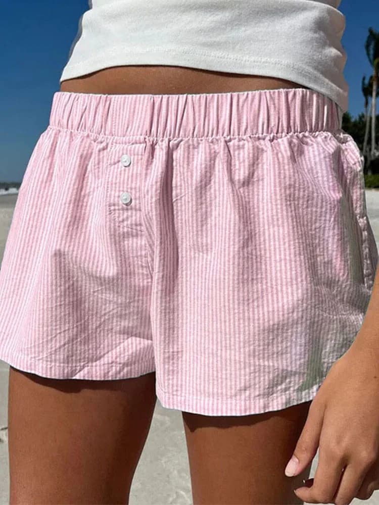 Short décontracté femme à rayures coupe loose taille élastique style streetwear tendance Y2K