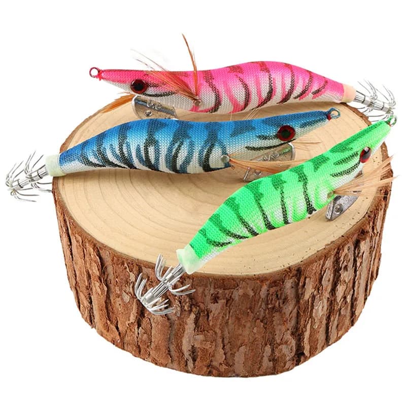 Lot de 5 leurres durs luminescents crevette calmar pêche en mer appât wobbleur avec yeux 3D