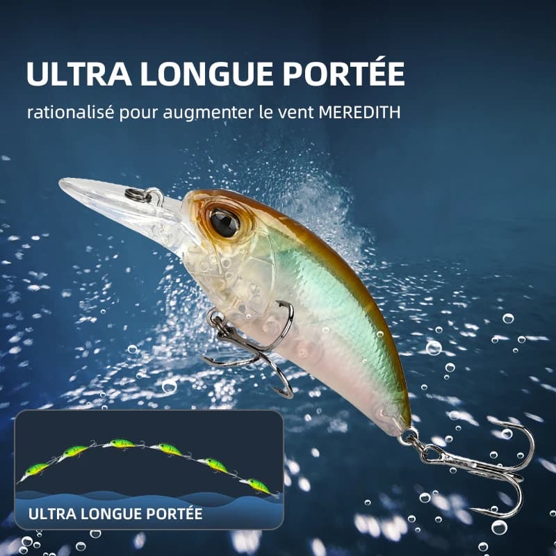 Leurre flottant MEREDITH JERK CRANK M65 14g pour pêche professionnelle profondeur 2-2.5m - 11 couleurs