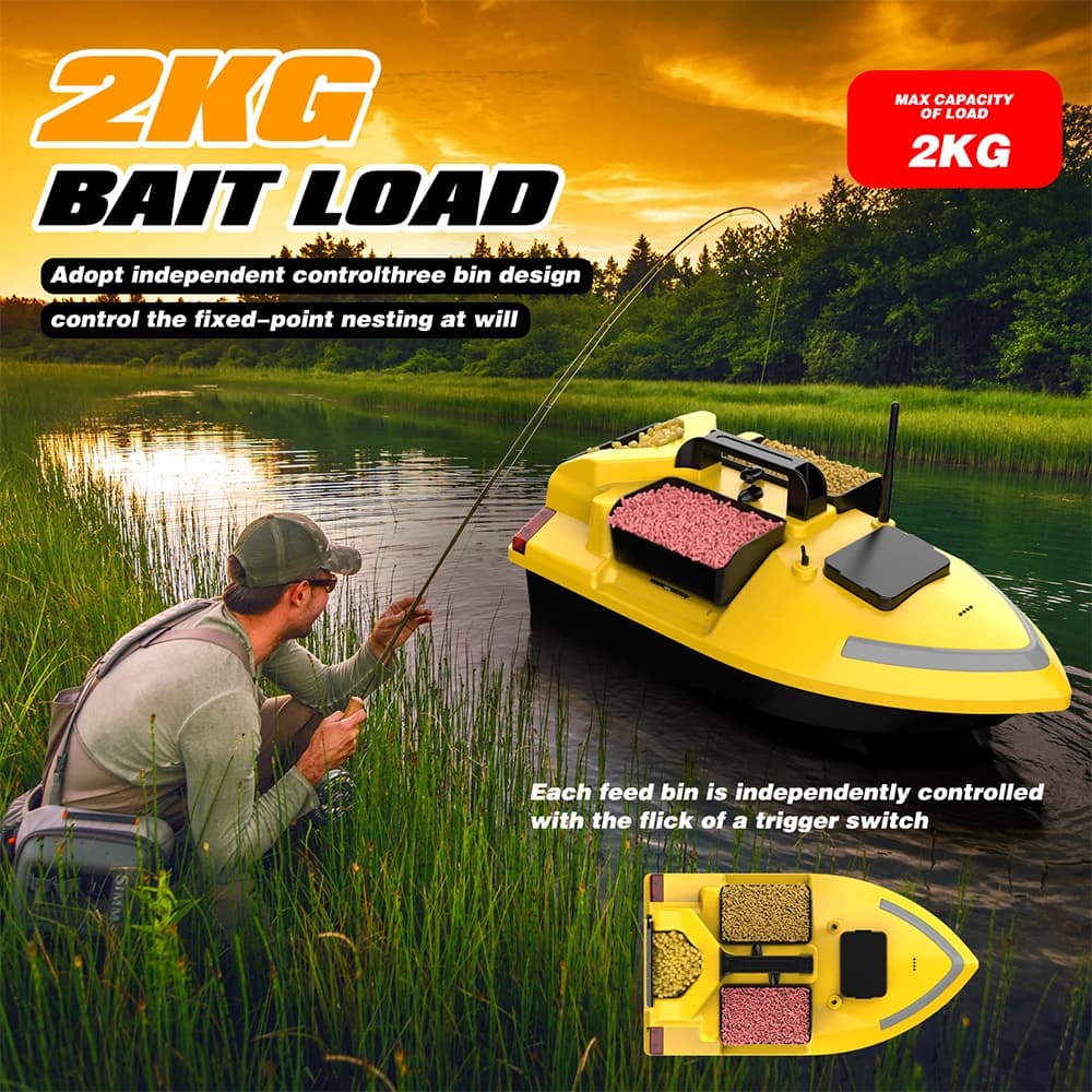 Bateau appât télécommandé V020 GPS avec sondeur poissons, double moteur et fonction cruise pour pêche carpe