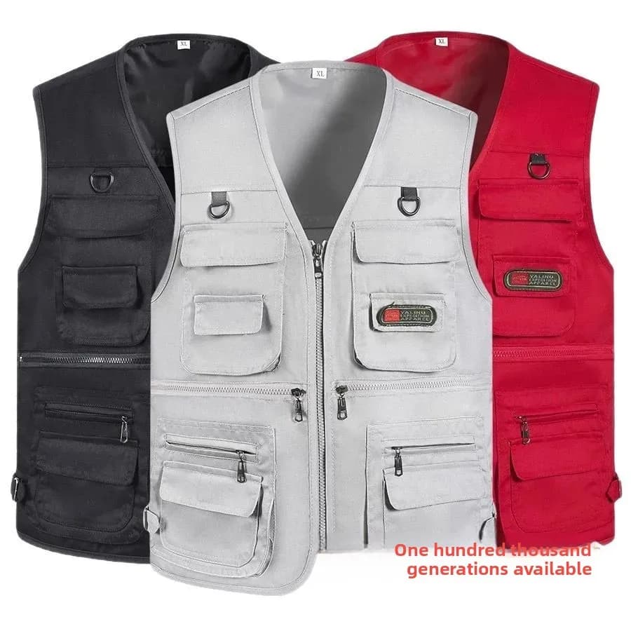Veste multi-poches pêche homme décontractée - Vêtement extérieur ample pour activités outdoor et photographie
