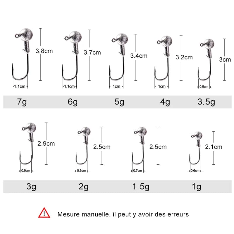 Têtes plombées MEREDITH 1g à 22g pour pêche au brochet et carnassiers en eau douce