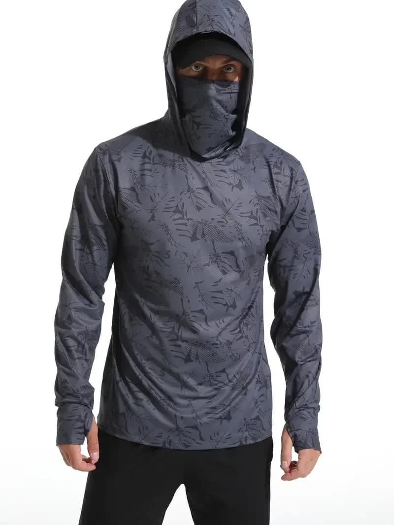 Hoodie de pêche homme protection UV été - vêtement technique extérieur avec masque intégré