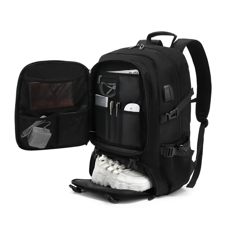 Sac à dos voyage homme 50L/80L compartiment chaussures séparé - Randonnée affaires étanche noir grand volume