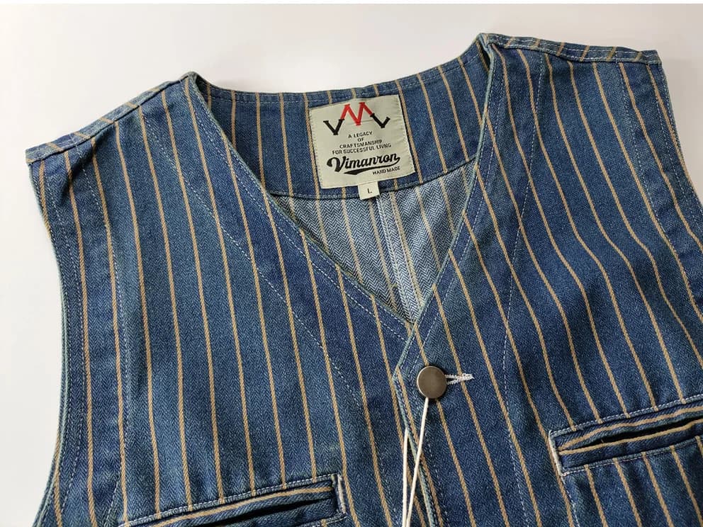 Gilet pêche décontracté en jean japonais - Veste sans manches cargo multi-poches style rétro pêche