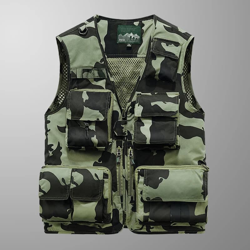 Gilet camouflage sans manches homme pour pêche et plein air, respirant et coupe-vent printemps automne
