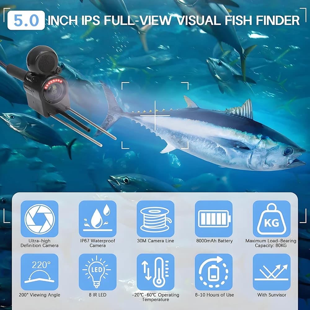 Caméra de pêche sous-marine HD 5 pouces étanche avec vision nocturne et enregistrement vidéo