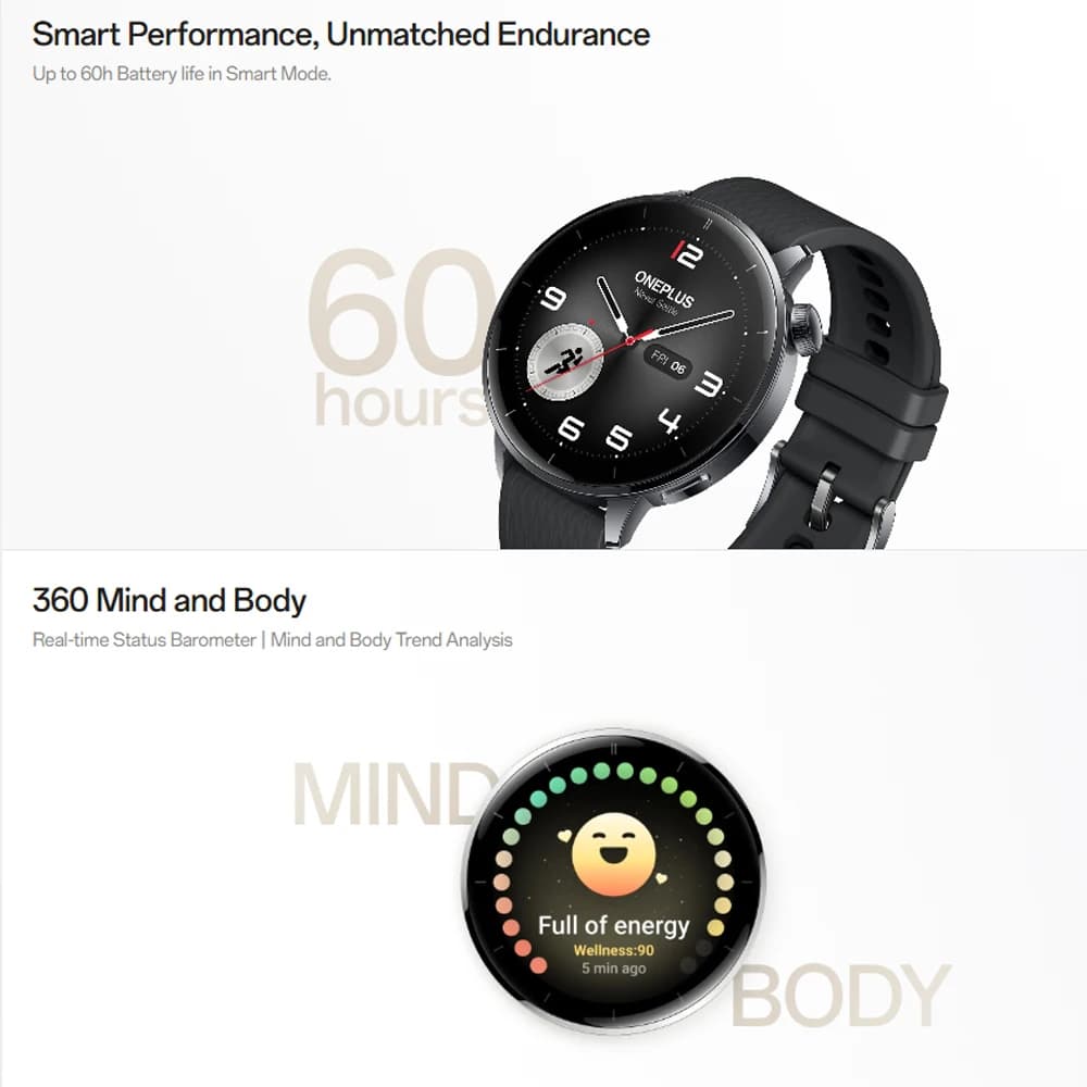 OnePlus Watch 3 Version Globale - Écran AMOLED 1.37", Snapdragon W5, Autonomie 60h Montre Connectée Haut de Gamme
