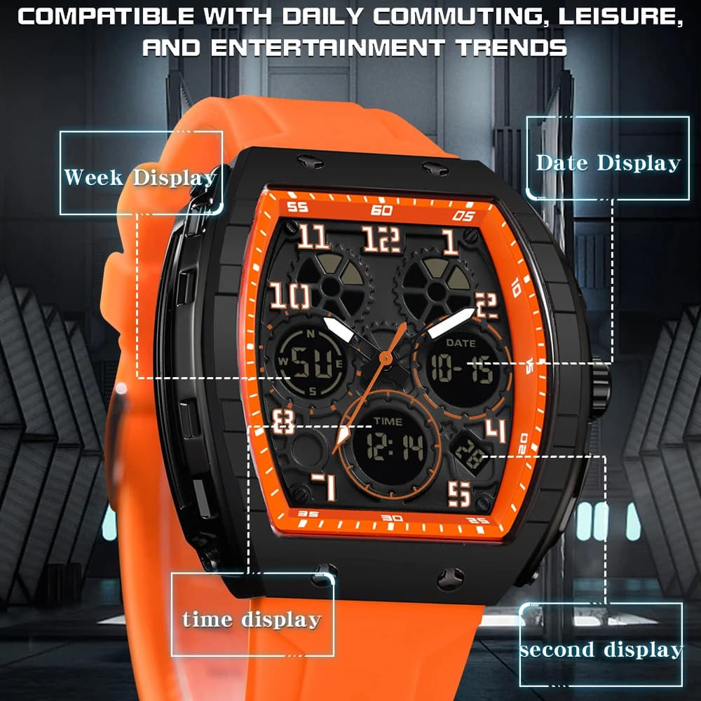 Montre digitale militaire étanche homme - Chronomètre sport LED pêche multifonction silicone