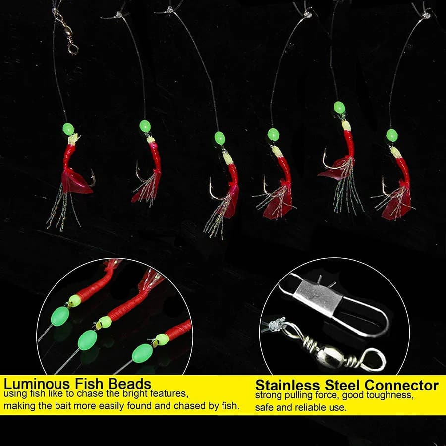 3 packs Sabiki rigs pêche mer 8-15# avec perles lumineuses - montages appâts vifs pour maquereau et poissons fourrage