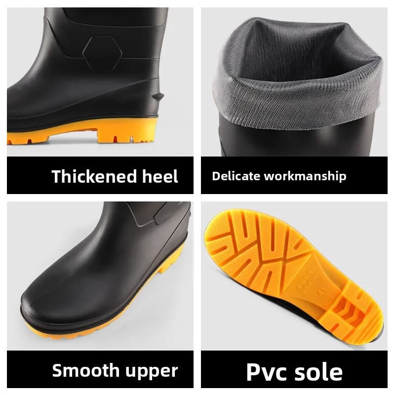 Bottes de travail homme hautes antidérapantes résistantes pluie semelle large chantier pêche