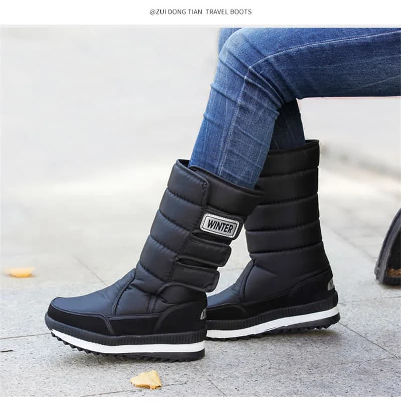 Bottes neige chaudes homme femme - Chaussures pêche chasse doublure polaire antidérapantes imperméables