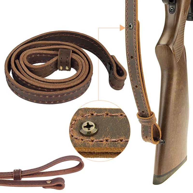 Bretelle de fusil en cuir véritable ajustable pour AR15 AK47 chasse et pêche