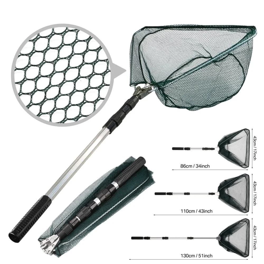 Filet de pêche aluminium télescopique durable 190 cm extensible pour capture et remise à l'eau en sécurité
