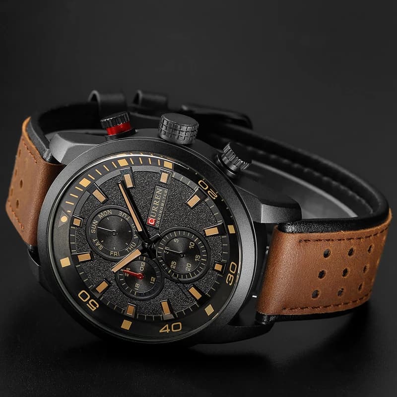 Montre Homme CURREN 8250 Étanche Cuir Respirant - Montre Casual Trois Aiguilles pour Affaires
