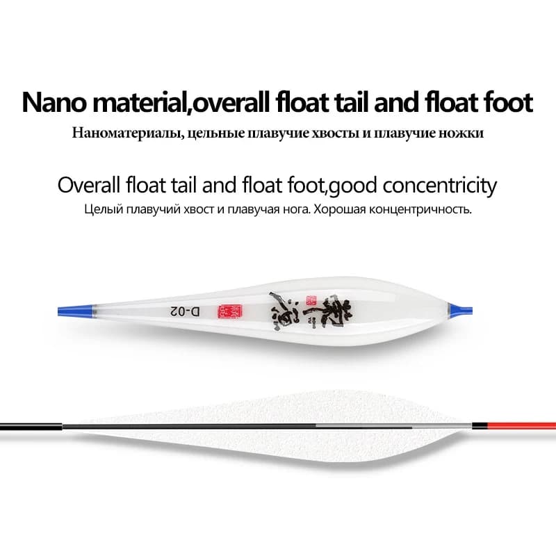 Lot pêche eau douce: 3 flotteurs composite nano, 1 sac hameçons et 1 siège de bouée