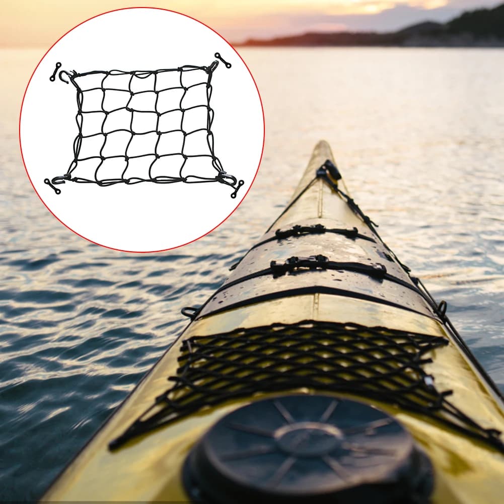 Filet de pont 38x38cm pour kayak de pêche - Filet cargo robuste avec crochets pour équipement