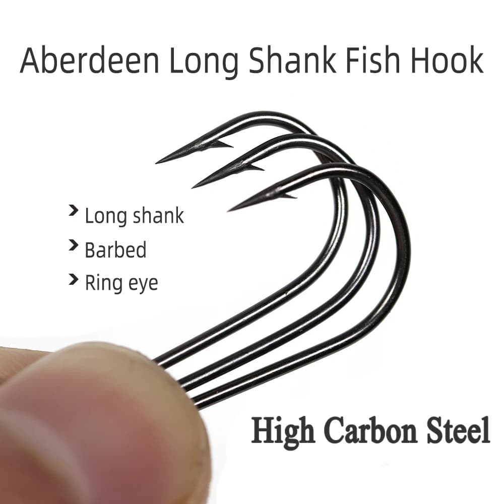 ICERIO 50PCS Aberdeen hameçon longue tige eau salée douce sabiki rig streamer fly taille 10 à 3/0
