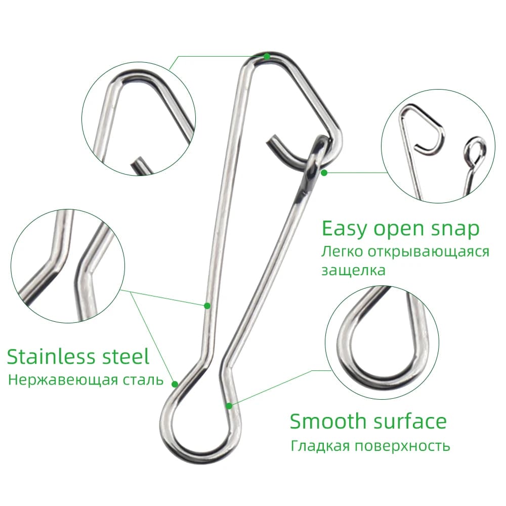 DNDYUJU 50 pièces émerillon à clip rapide pour pêche, connecteur sécurité hameçon leurre en acier inoxydable