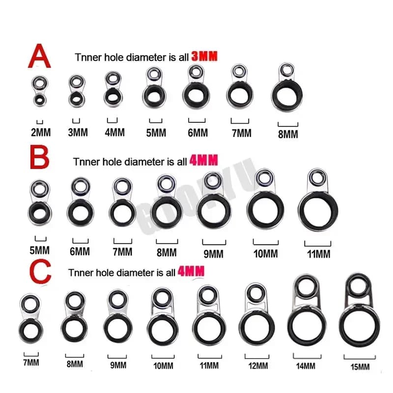 Anneaux guides réparation canne pêche roche diamètre 2-12mm set complet mer fil boucle