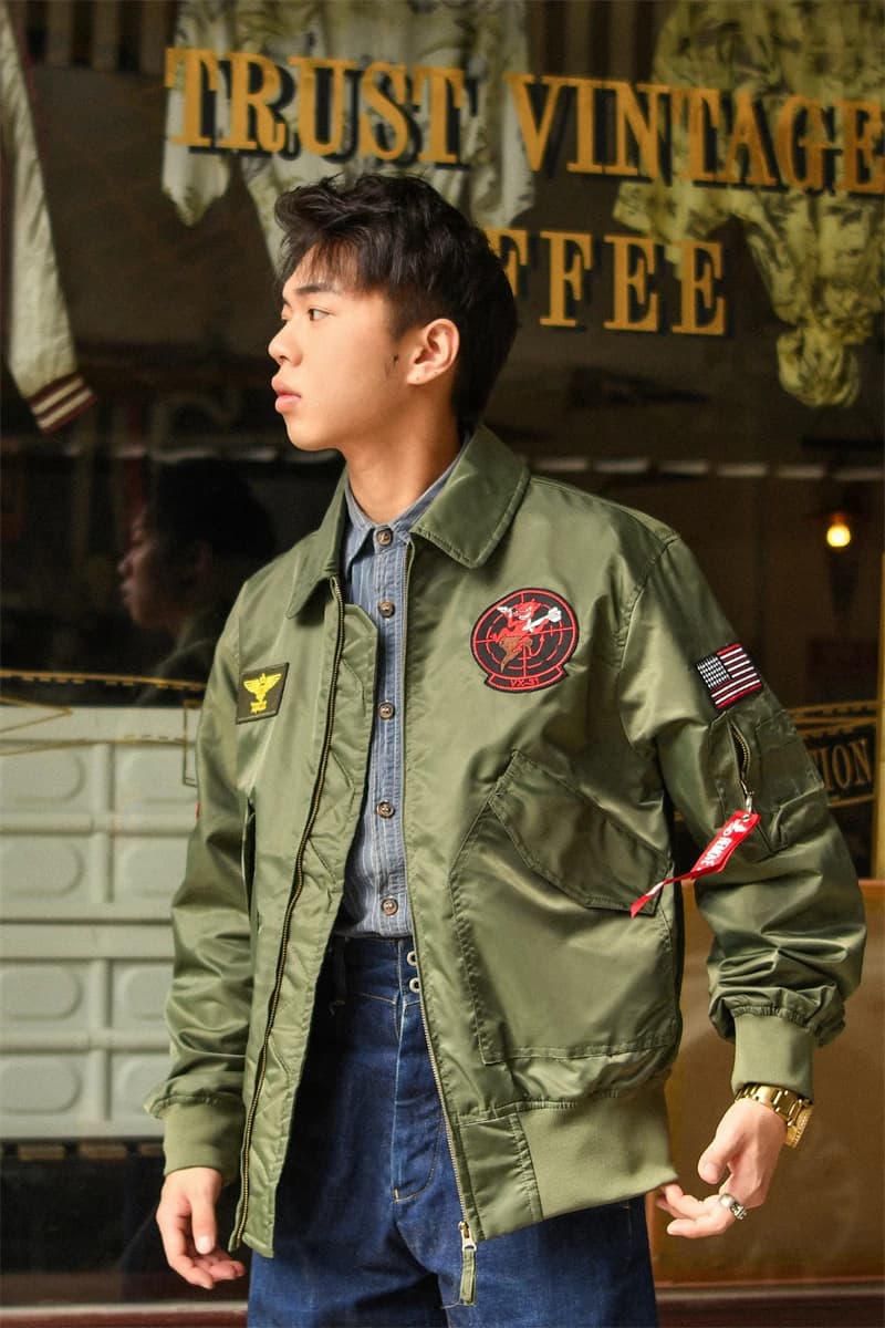 Veste bomber pilote armée printemps homme - Veste légère patch militaire style pêche aventure