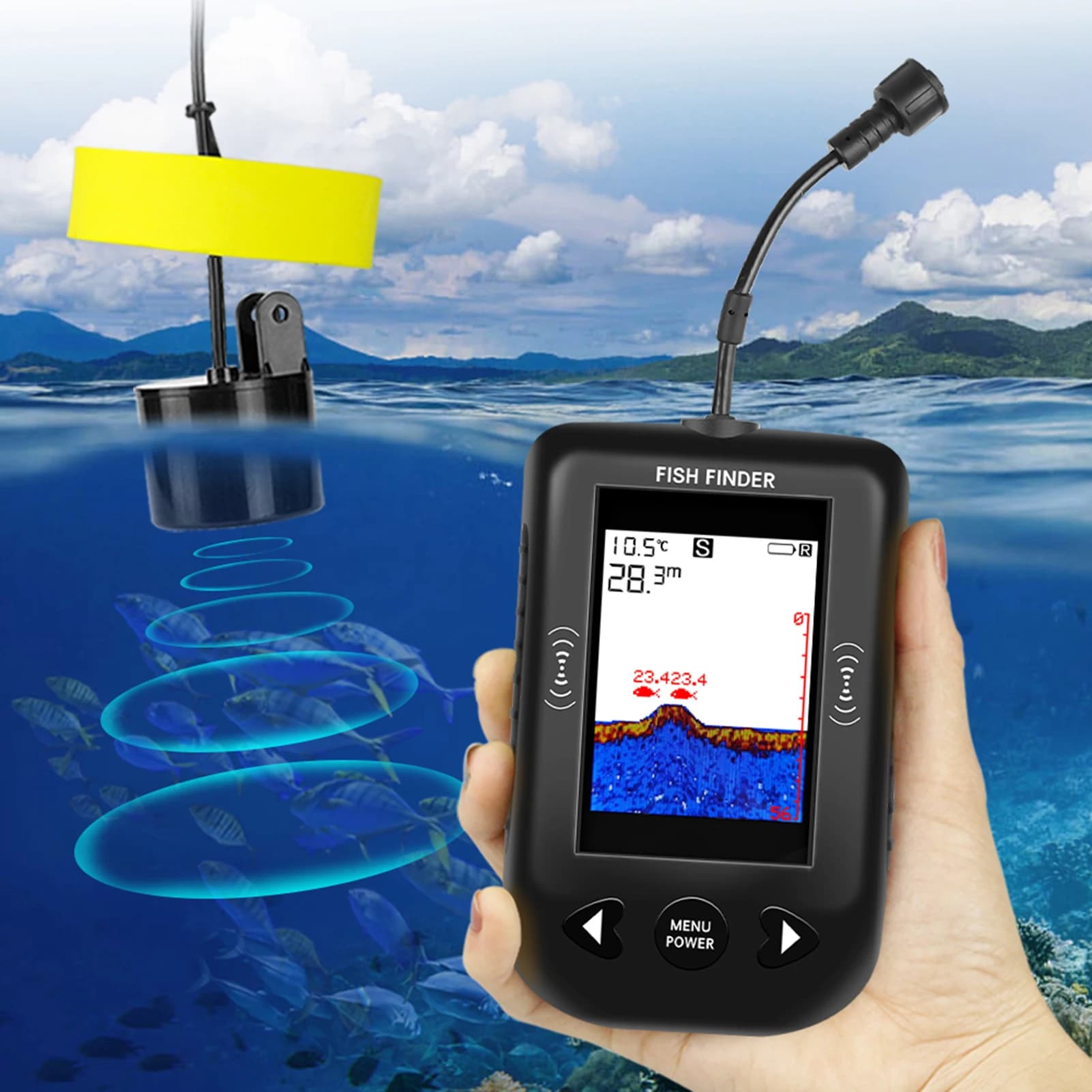 Détecteur de poissons portable sonar main avec écran LCD pour bateau kayak pêche de nuit jusqu'à 100m