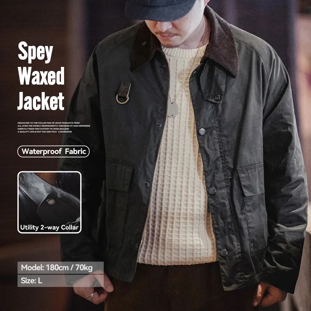 Veste de pêche vintage cirée Maden Spey col velours côtelé pour homme automne pêche traditionnelle
