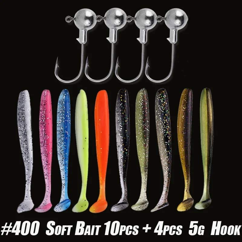 Kit de leurres souples pêche avec leurres silicone et hameçons, appâts artificiels vers et jig tête