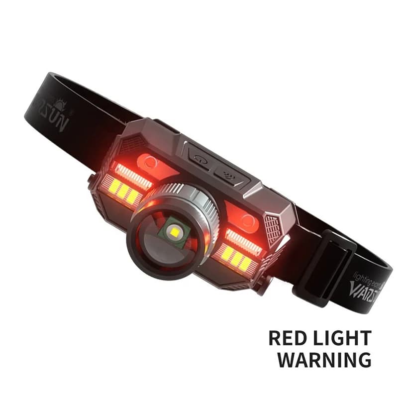 Lampe frontale WARSUN WD09 zoomable rechargeable Type-C rouge pour pêche et camping