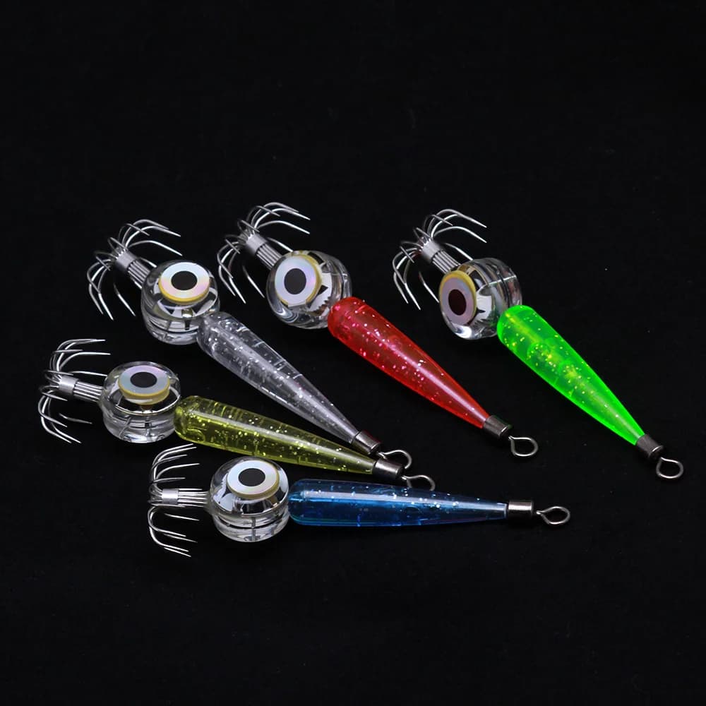 Hameçon leurre calmar lumineux LED pour la pêche en mer, avec accessoires lumière sous-marine et hameçon parapluie