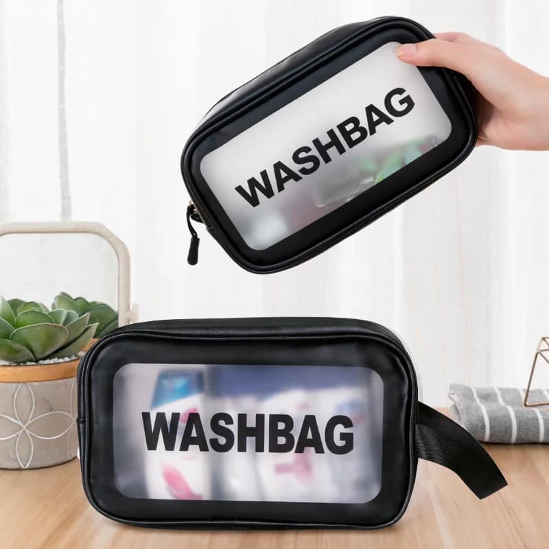 Trousse de toilette femme noire transparente étanche - grand organisateur cosmétiques voyage