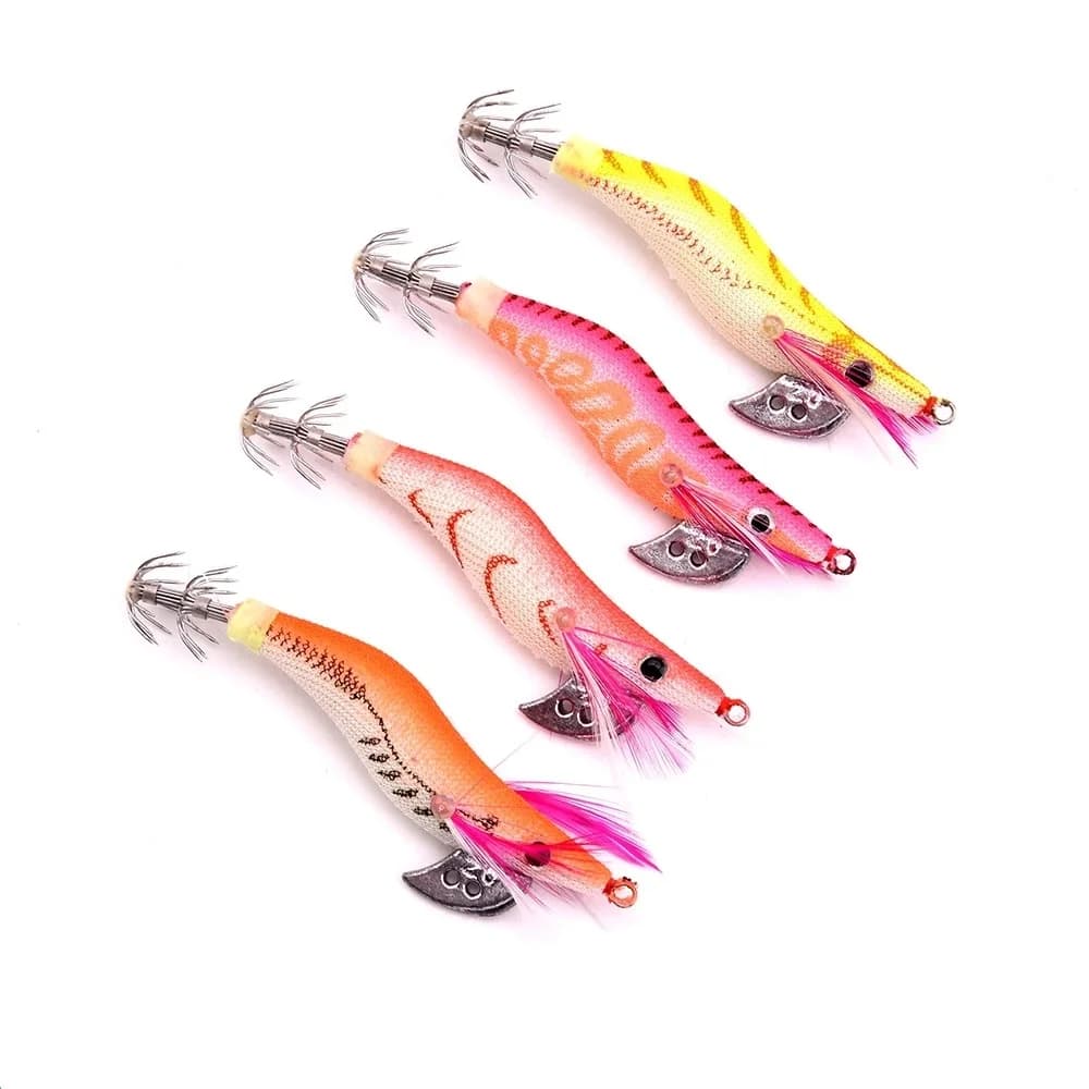 Lot 4 leurres crevettes poulpes appâts bois 8.5CM 7.3G hameçons pêche leurres imitations crustacés