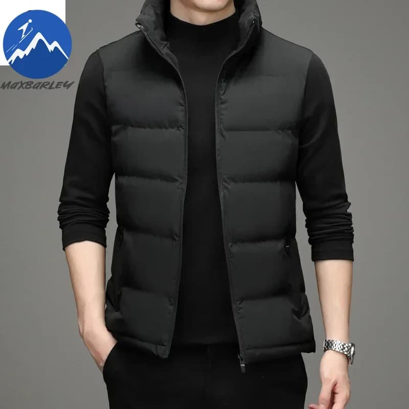 Veste hiver 2025 homme sans manches épaisse chaude coupe-vent col montant doublure coton pêche