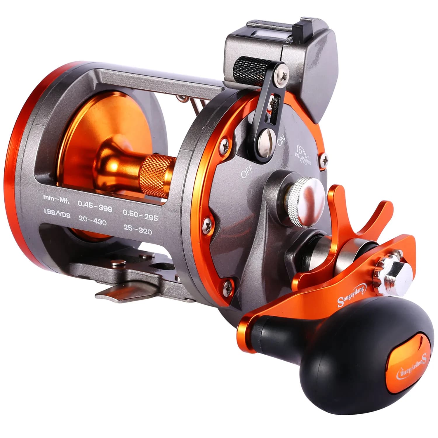 Moulinet trolling Sougayilang avec compteur de ligne - Pour bar et mérou - Ratio 4.1:1, 6+1 roulements, drague 30kg
