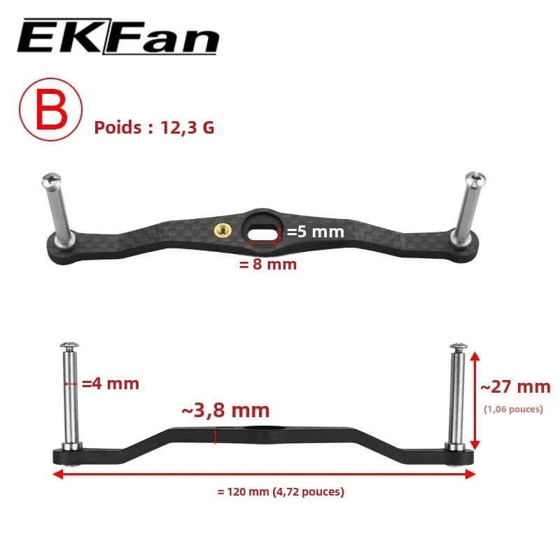 Poignée carbone EKFAN pour moulinet Dawa - 8 trous 5mm - Compatible 105 à 140mm - DIY pêche