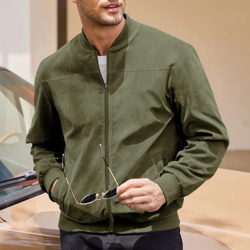 Veste en suède vintage à fermeture éclair homme - Cardigan casual rétro pour pêcheurs au style authentique