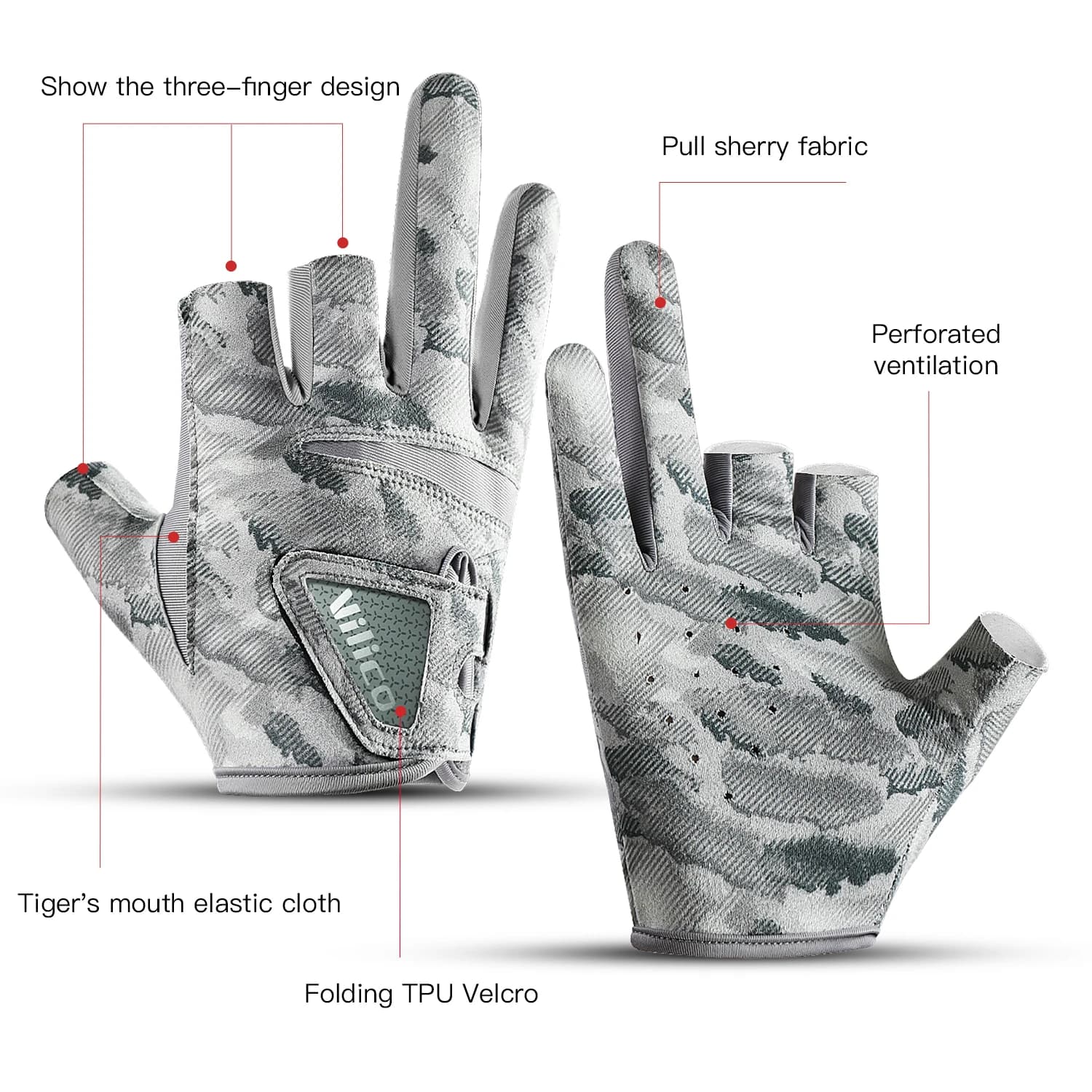 Gants de pêche été 3 doigts homme - Anti-dérapant, respirant et protection UV pour pêche routière