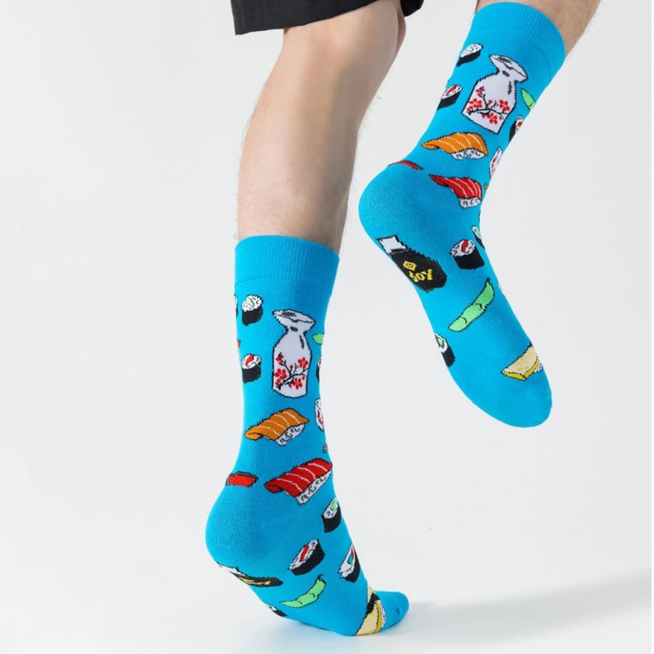 Chaussettes crew sushi japonais - 1 paire bleue respirante - Originales et confortables