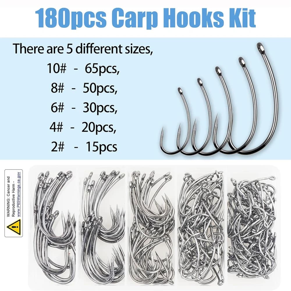 Kit 180 hameçons carpe sans ardillon pour montages hair rig et pêche à la mouche